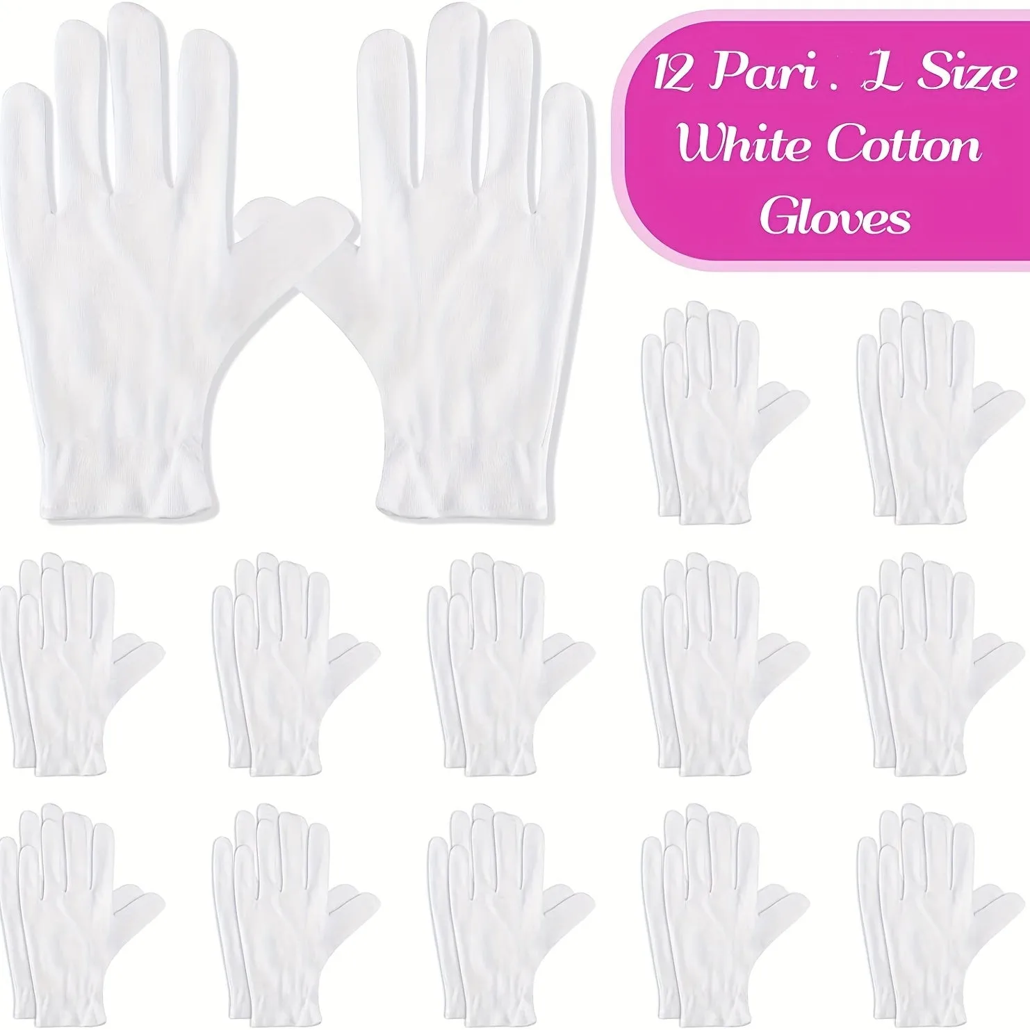 12 Pairs of Large White Cotton Gloves for Women