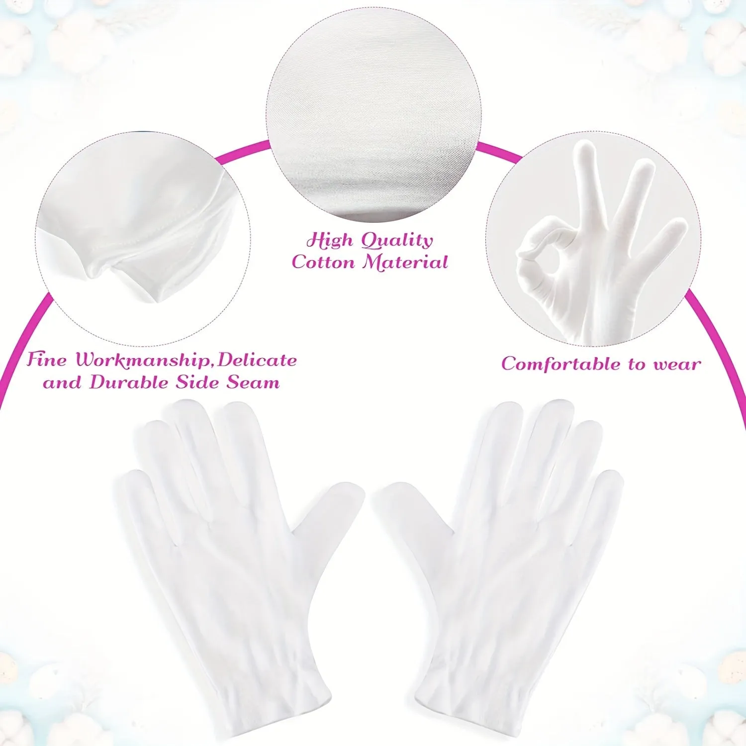 12 Pairs of Large White Cotton Gloves for Women