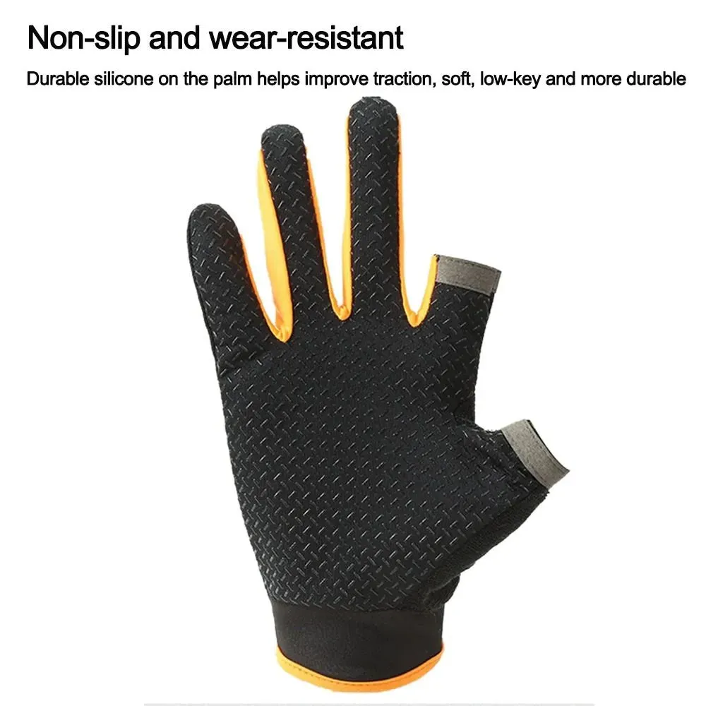 1Pair Men Fishing Gloves Women Two Finger Cut Male Touchscreen Angling Anti-Slip Sun-Proof Breathable Cycling Fitness Gloves