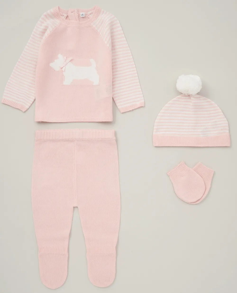 4pc Knitted Gift Box Set  - Pink/Pup (PK6) (NB-6m) D07069