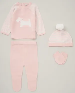 4pc Knitted Gift Box Set  - Pink/Pup (PK6) (NB-6m) D07069