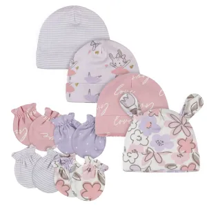 8-Piece Baby Girls Bunny Caps & Mittens Set