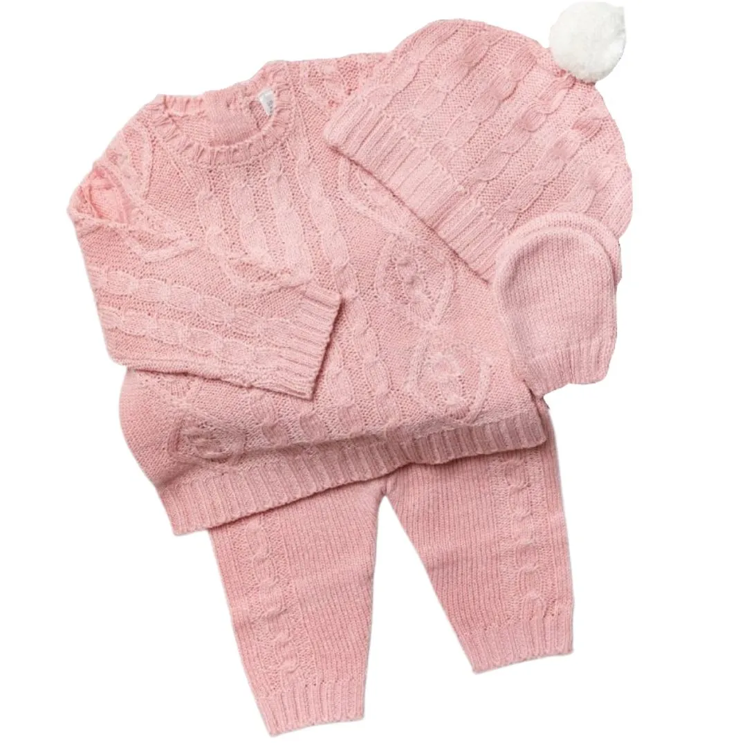 Baby Girls KnittedClothing Set - Dusky Pink - Cable Knit Detail