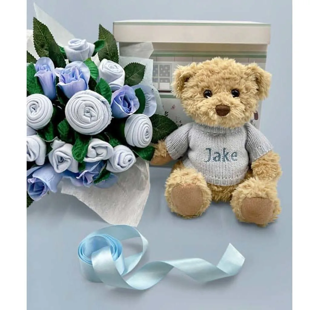 Babyblooms Luxury Rose Baby Clothes Bouquet and Personalized Teddy Bear