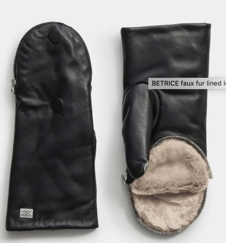 Betrice Faux Fur Lined Leather Mittens