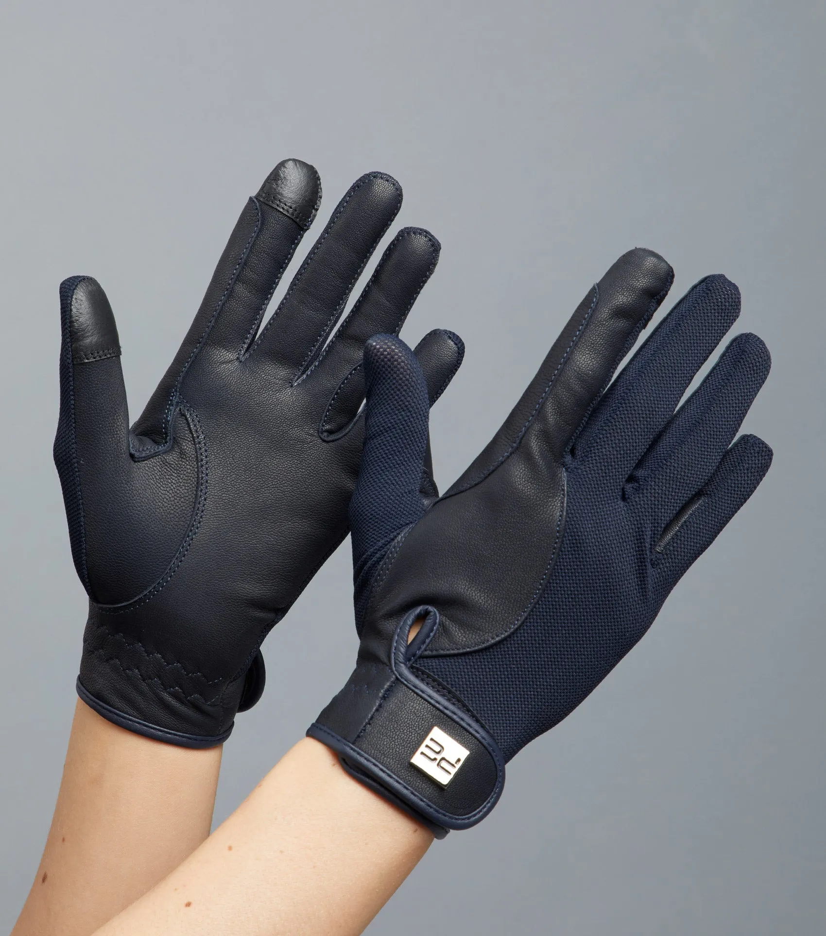 Bordoni Leather Mesh Riding Gloves Navy