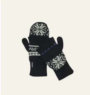 Deluxe Black Convertible Nordic Mittens with Alpaca Liner