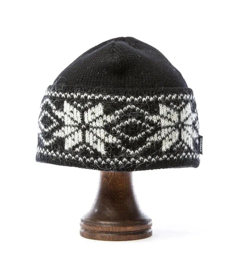 Dark Grey Varma Wool Hat - Eight Petalled Rose Flower pattern