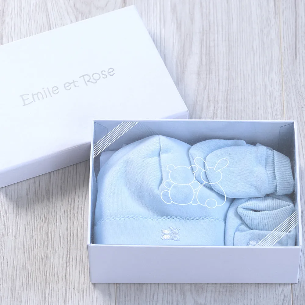 Emile et Rose - Baby Hat, Mitt & Bootie Gift Set, Nox BLUE