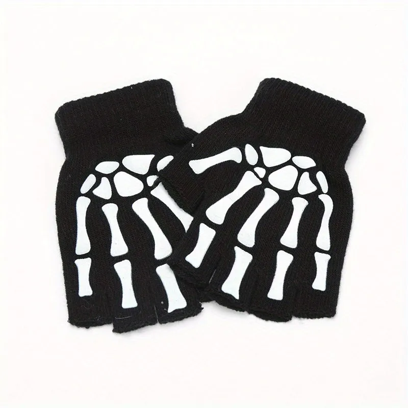 Half Finger Skeleton Gloves Glowinthedark Halloween Punk Accessory