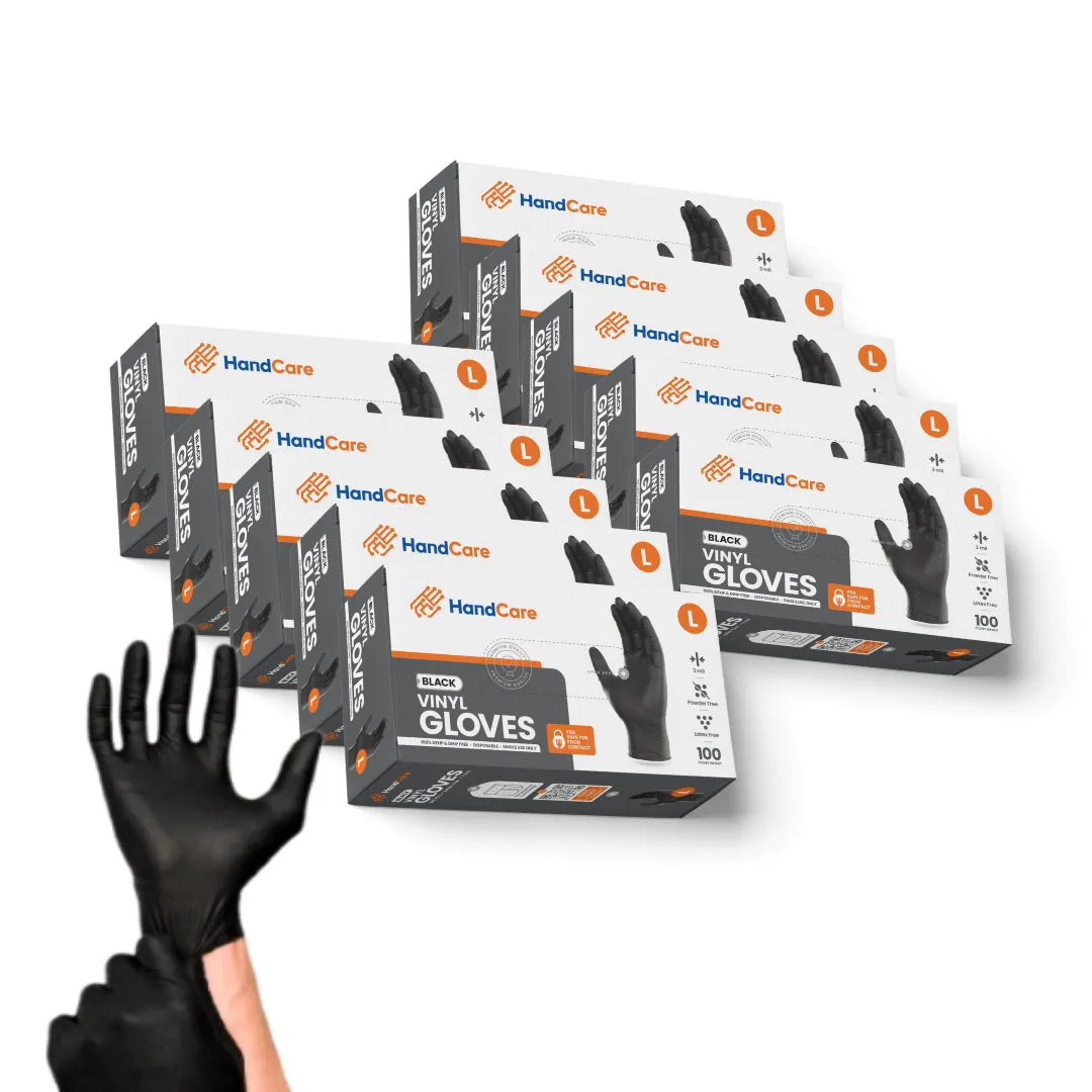 HandCare Black Vinyl Gloves - Powder Free (3 Mil) 100 Cases (Bulk)