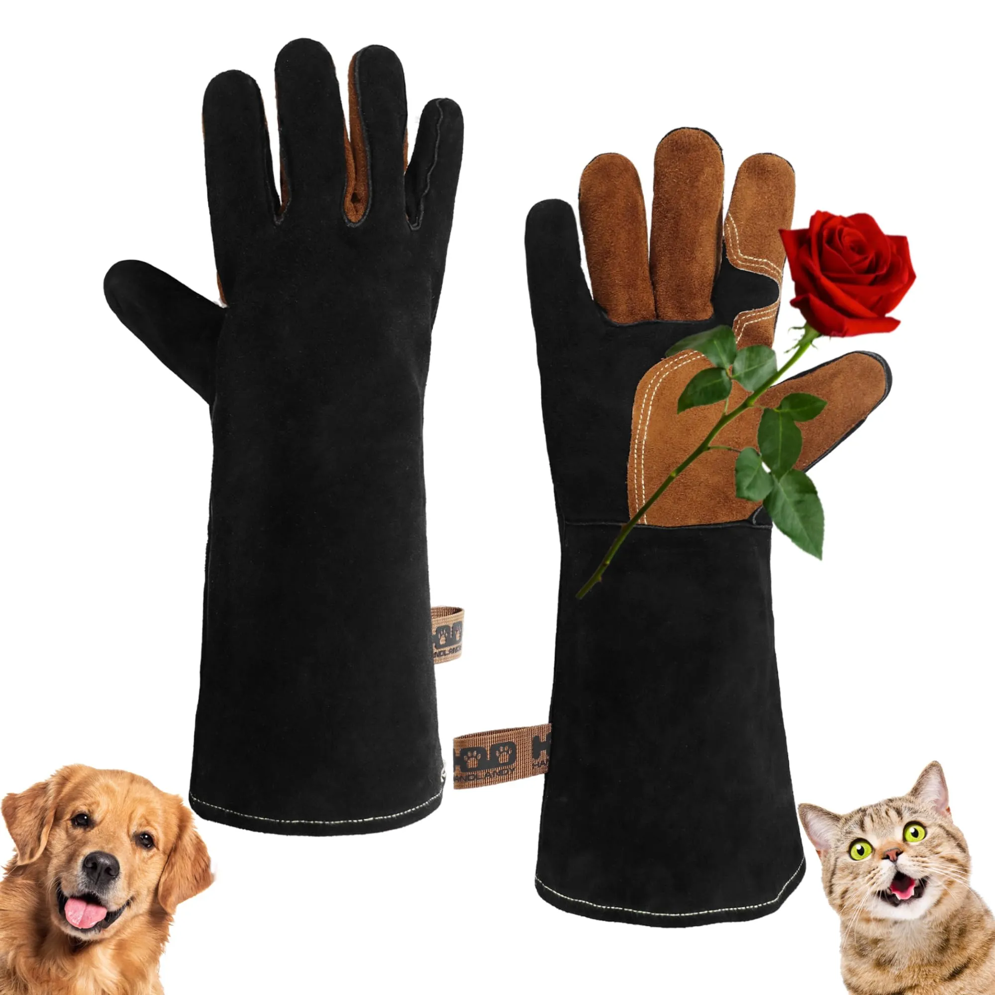 HANDLANDY 16 Inches Animal Handling Gloves Bite-Proof & Scratch-Resistant, Safe Durable Pet Gloves for Dogs, Cats, Falconry (Black, 16inch)13111