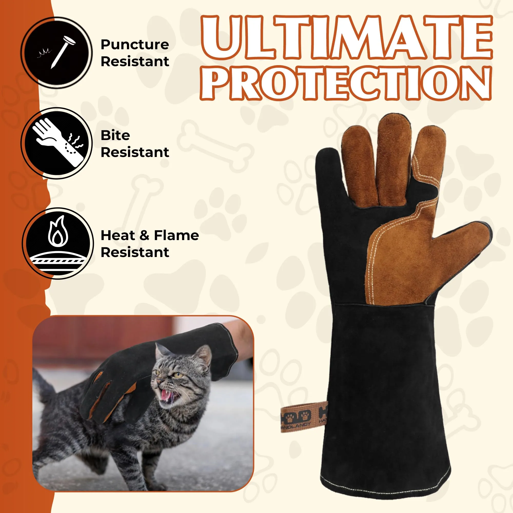 HANDLANDY 16 Inches Animal Handling Gloves Bite-Proof & Scratch-Resistant, Safe Durable Pet Gloves for Dogs, Cats, Falconry (Black, 16inch)13111