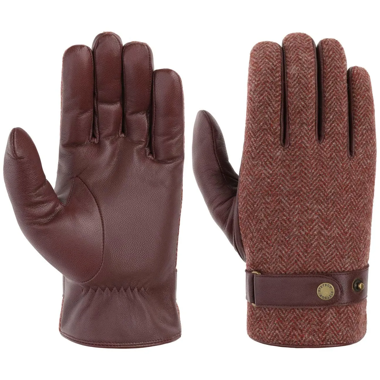 Herringbone Wool Leather Gloves by Stetson