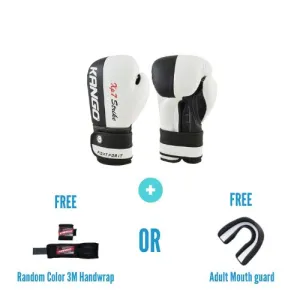 Kango Martial Arts Unisex Adult White Leather Boxing Gloves   3 Meters Bandage or Mouth Guard [WS]