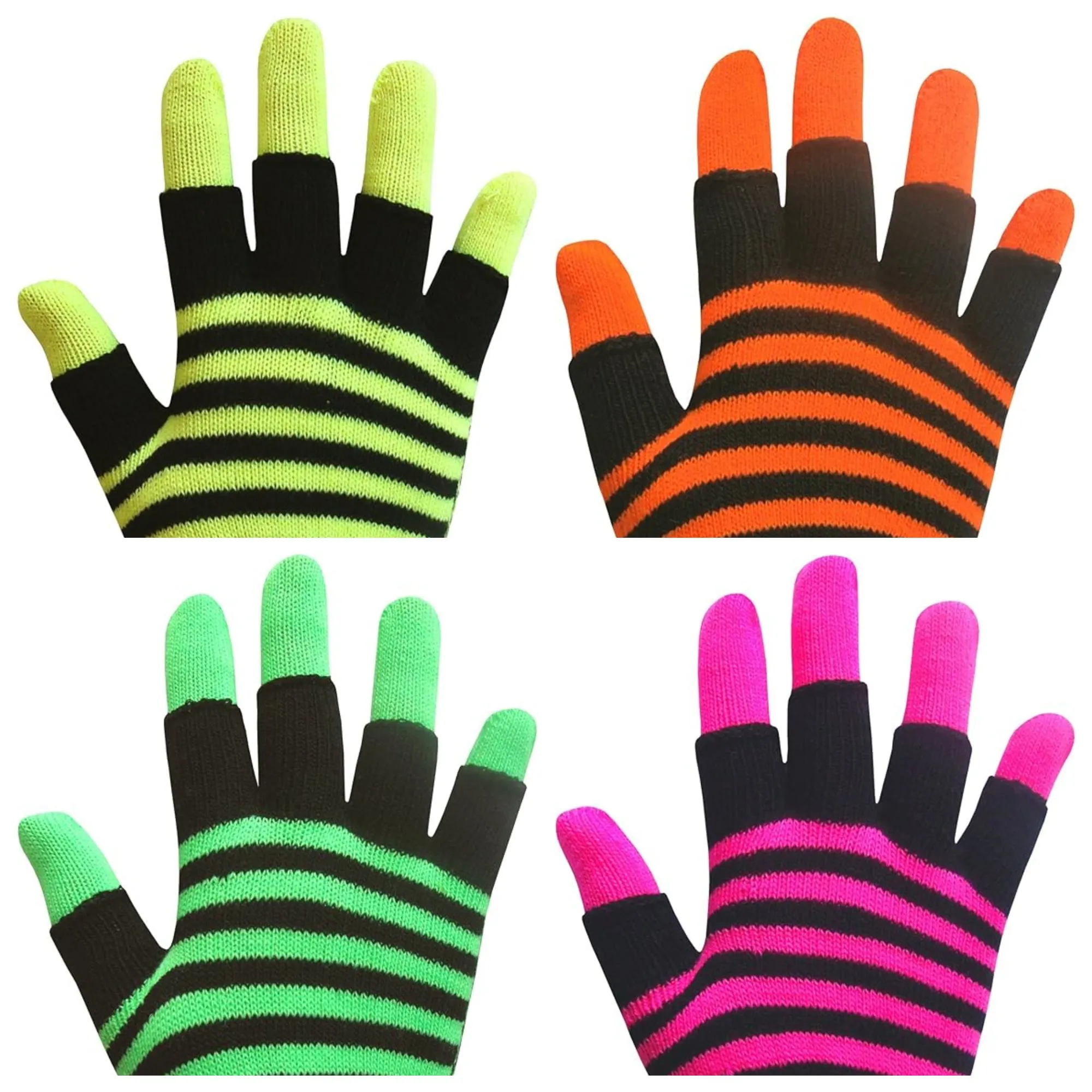 Ladies Striped Magic 2 in 1 Neon Fingerless Gloves