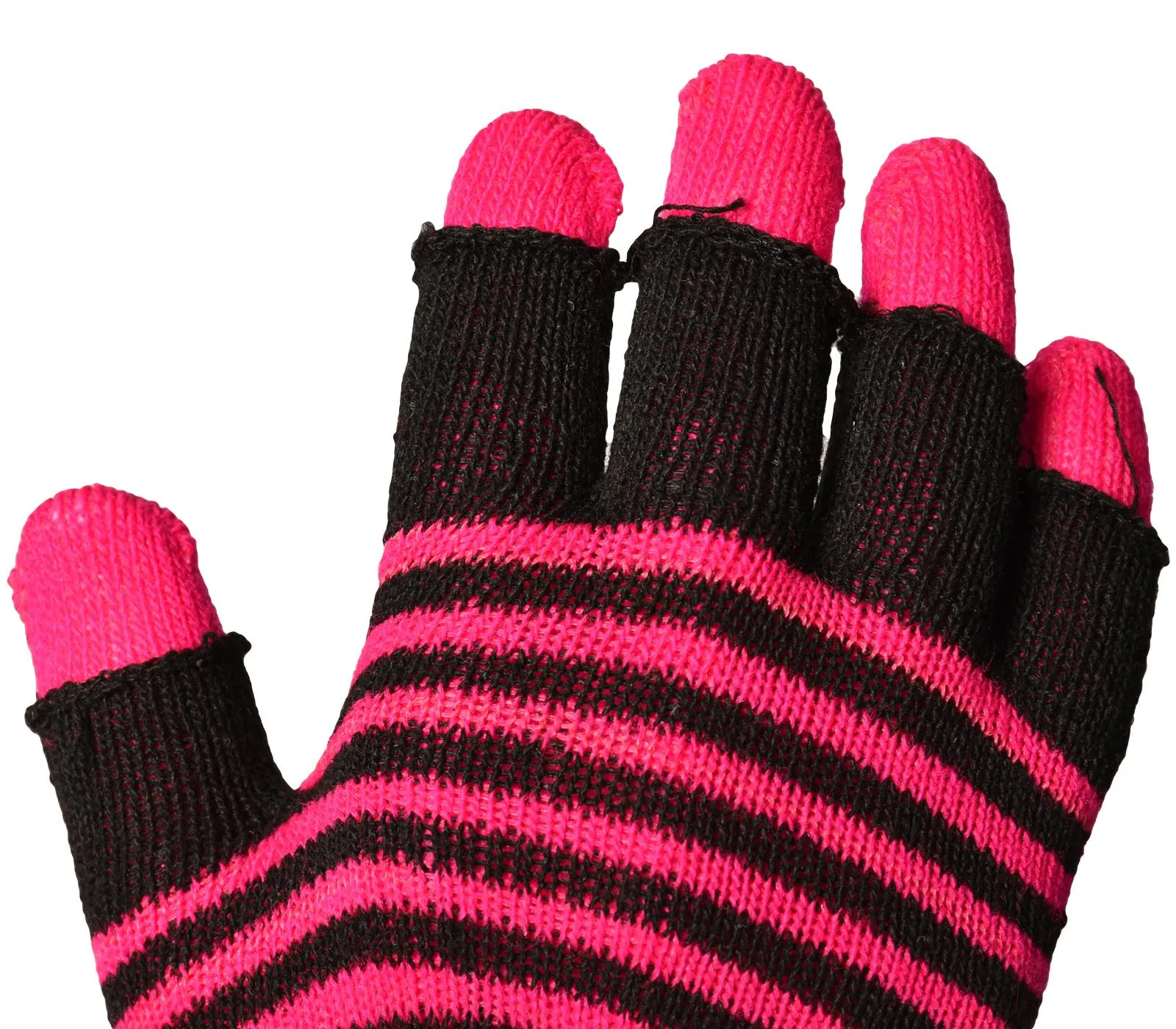 Ladies Striped Magic 2 in 1 Neon Fingerless Gloves