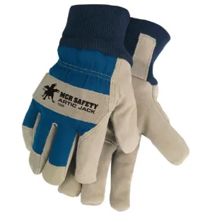 MCR Safety Artic Jack 1956 Split Pigskin Insulated Work Palm Leather Gloves, Fabric Back with Knit Wrist Thermosock Lined, Beige, Box of 12 Pairs