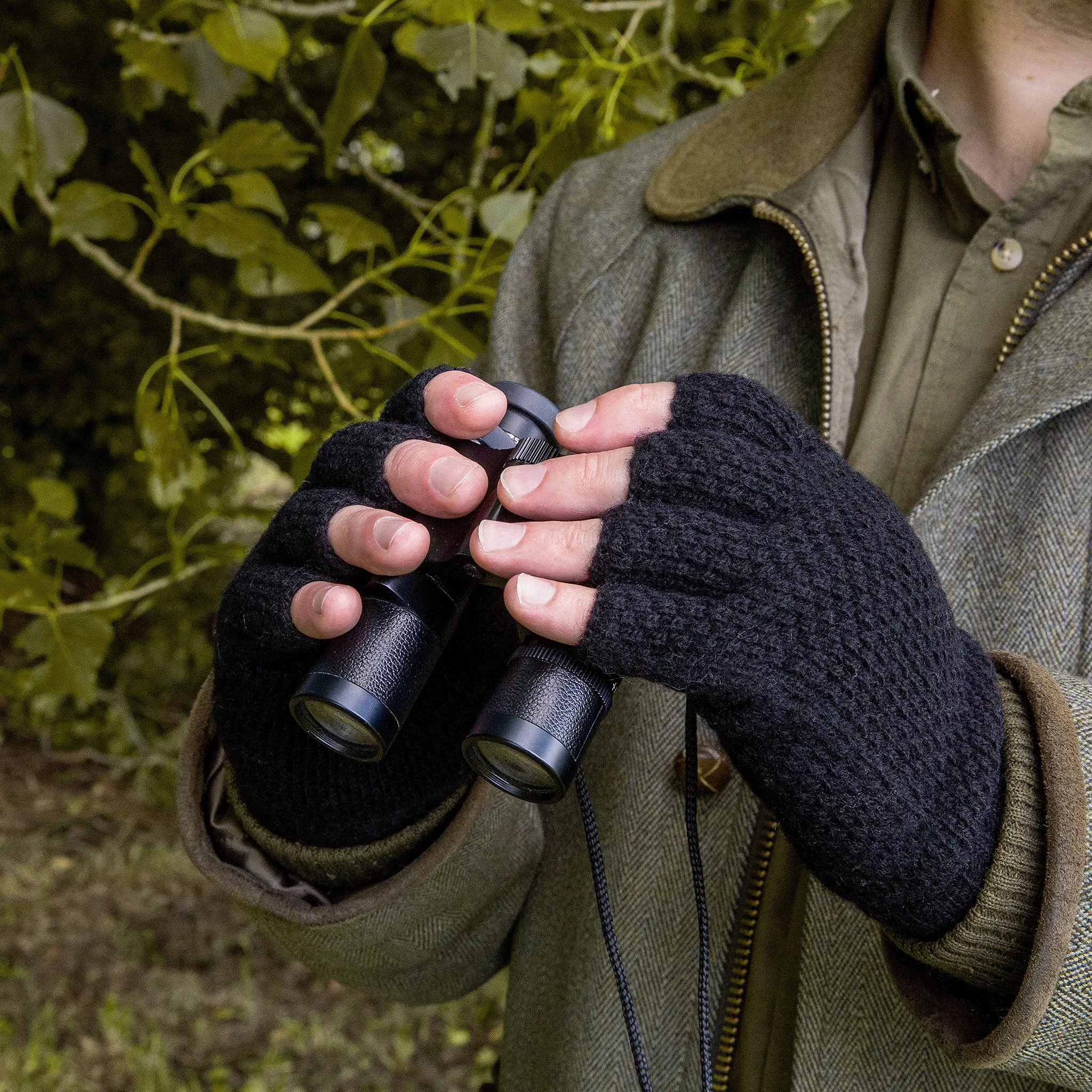 Men's Fingerless Tuckstitch Knitted Shooting Gloves