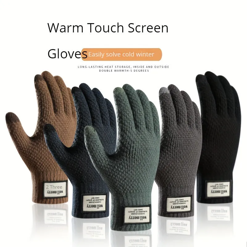 Mens Fleece Knitted Gloves Perfect Gift for AutumnWinter Outdoor Activities