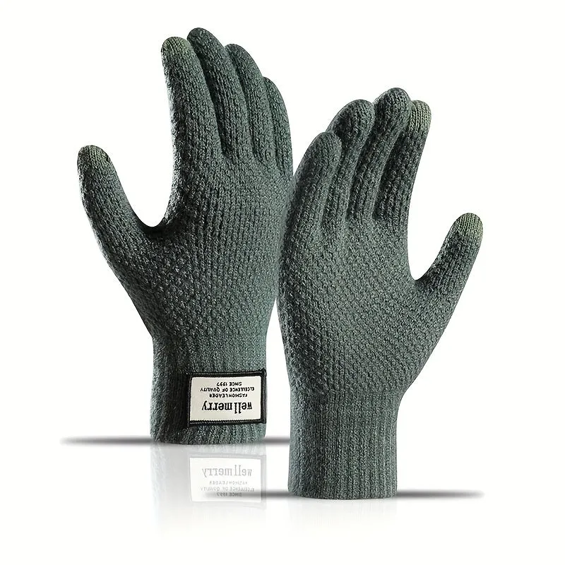 Mens Fleece Knitted Gloves Perfect Gift for AutumnWinter Outdoor Activities