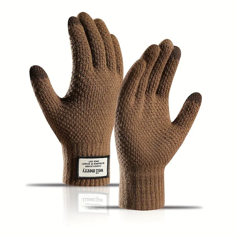 Mens Fleece Knitted Gloves Perfect Gift for AutumnWinter Outdoor Activities