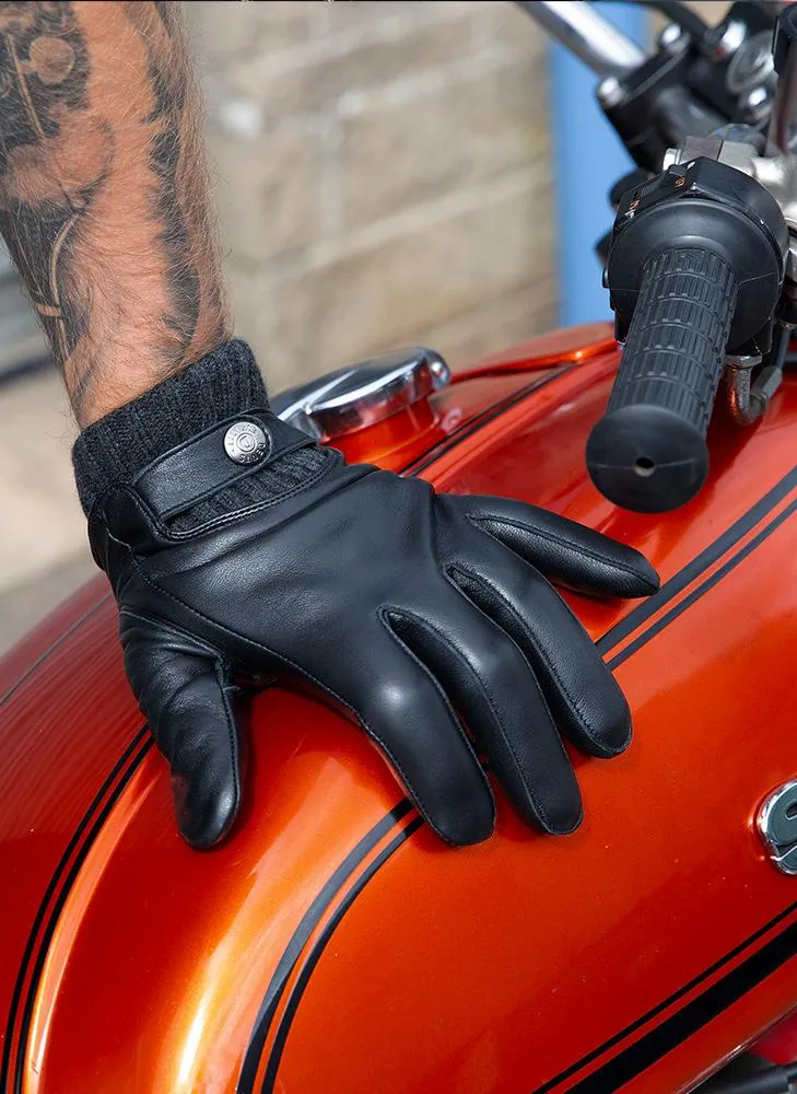 Men's Touchscreen Lined Leather Gloves with Knitted Cuffs