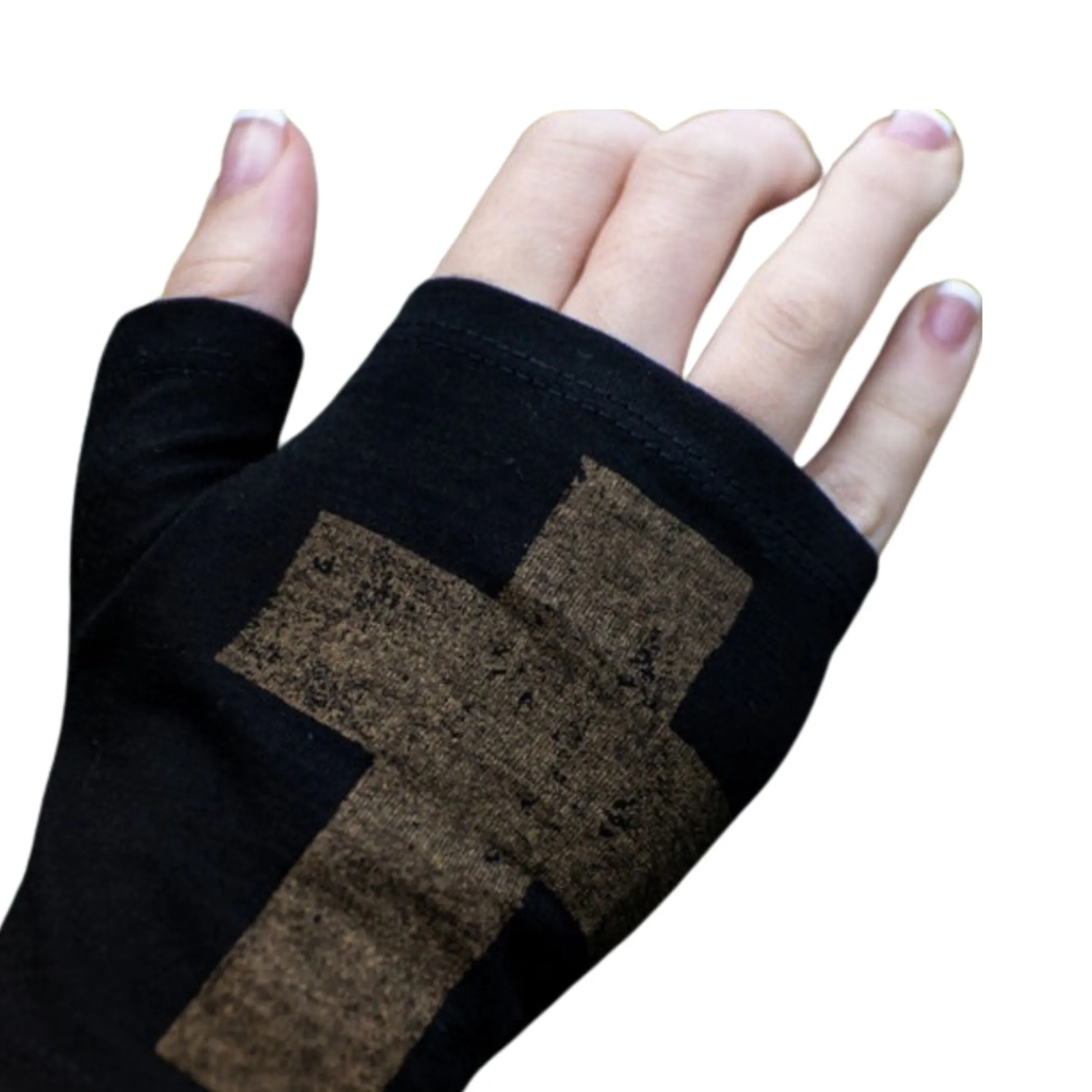 Merino Wool Gloves - Black and Bronze Cross