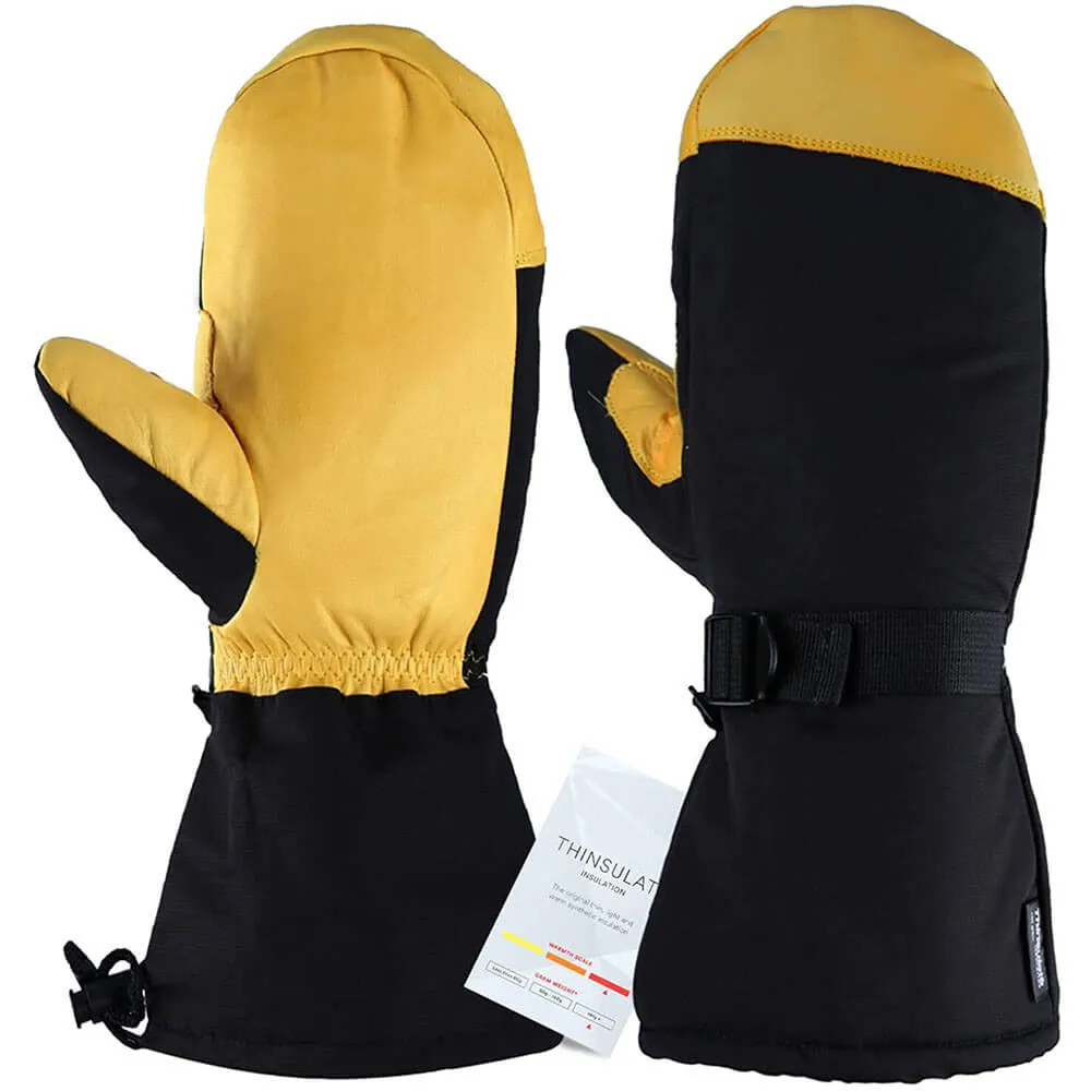 OZERO Leather Warm Mittens | 3M Insulated Thermal For Snowboarding Mittens