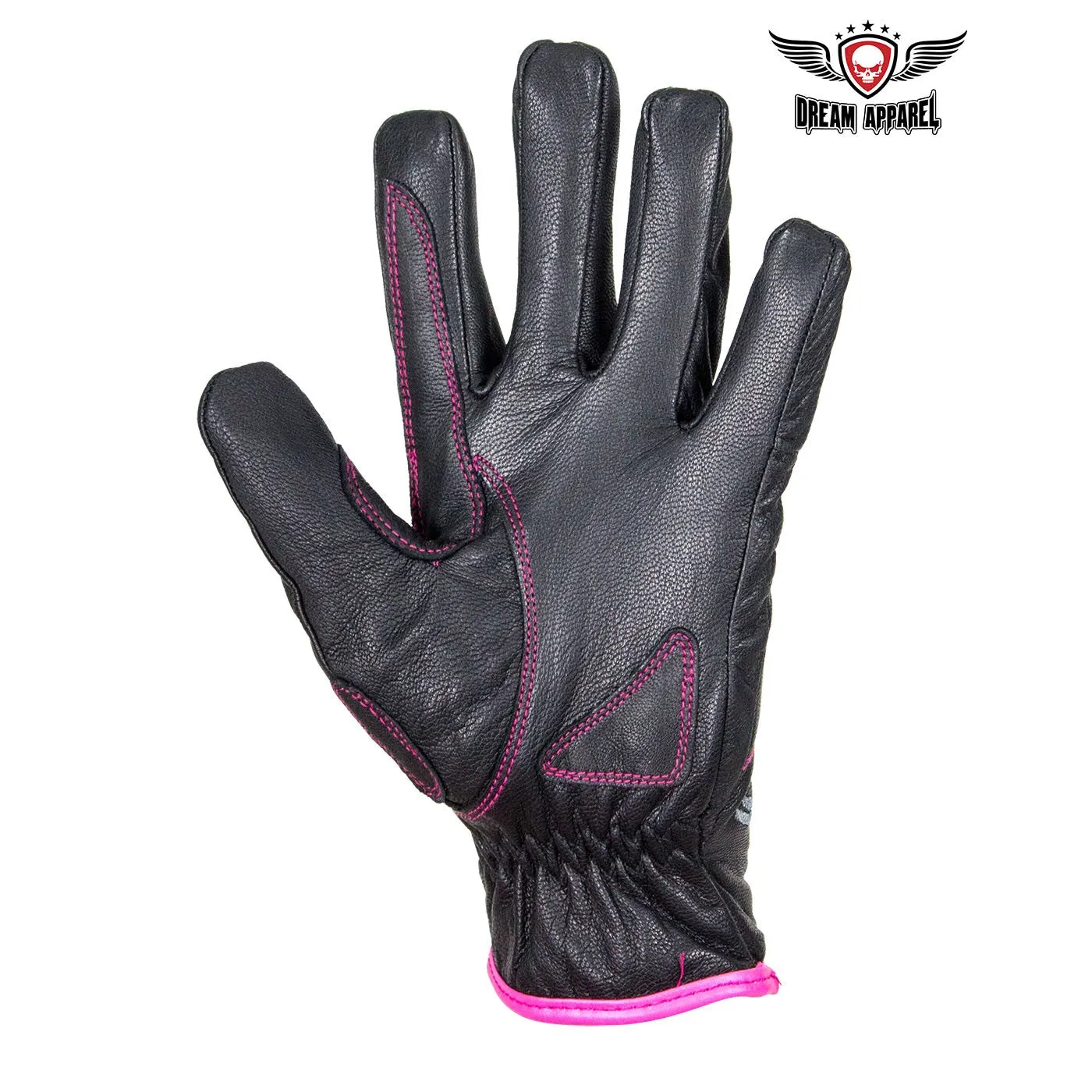 Pink-Rose Graphic Leather Gloves