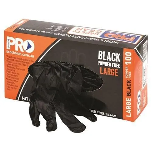 Pro Choice Black H/duty Powder Free - Box Of 100 Gloves - MDNPFHD