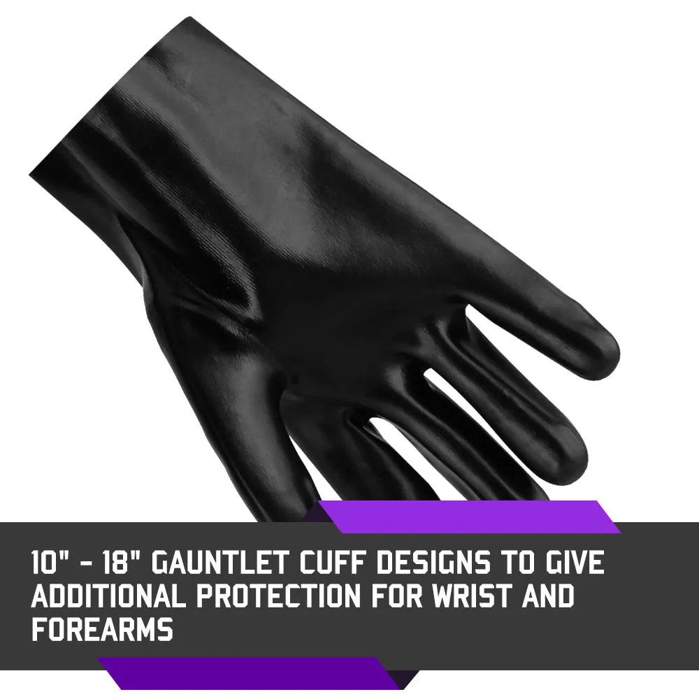 PVC Coated 10" - Chemical-Resistant Gloves - 12 Pairs