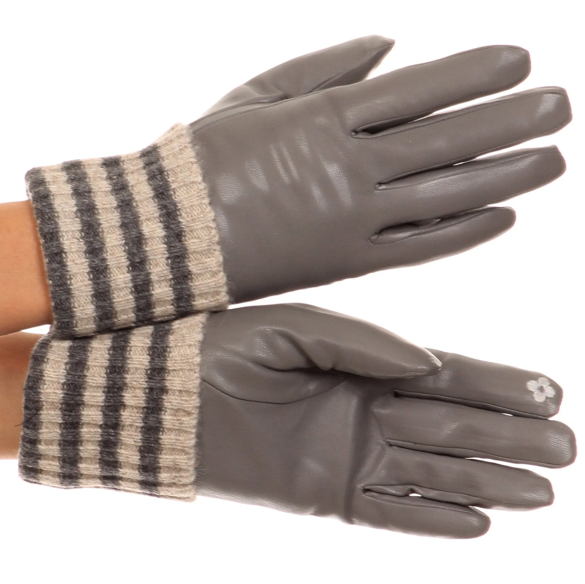 Sakkas Oda Warm Striped Wool Cuff Winter Touch Screen Wrist Length Gloves