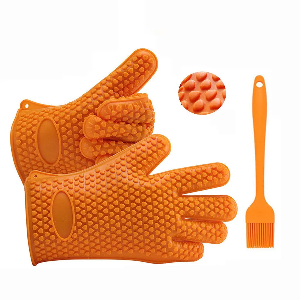 Silicone BBQ /Cooking Gloves Plus Silicone Brush Set