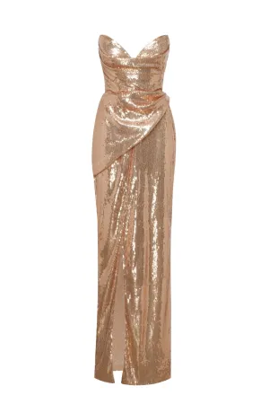 Spectacular gold sequined stretch-lace dress