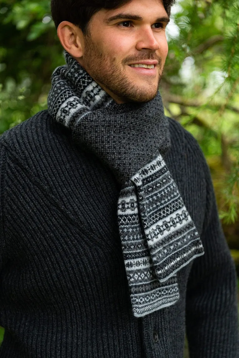 Tweed Fair isle scarf - Charcoal Grey