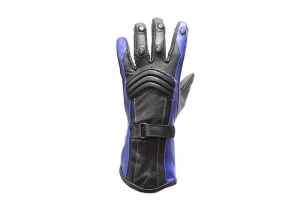 Women's Blue Full Finger Leather Gauntlet Gloves, GLZ60-BLUE-DL