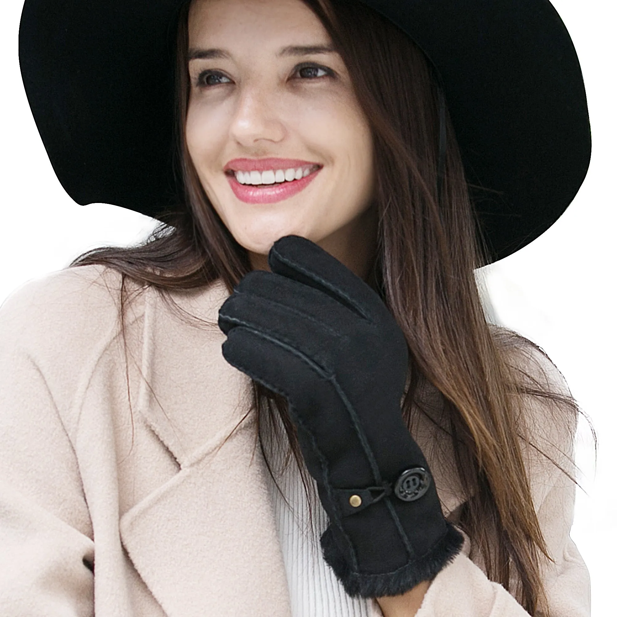 YISEVEN Women's Lambskin Shearling Leather Gloves